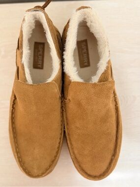 Sperry Chestnut Suede Shearling-Lined Slip-On Loafers Leather